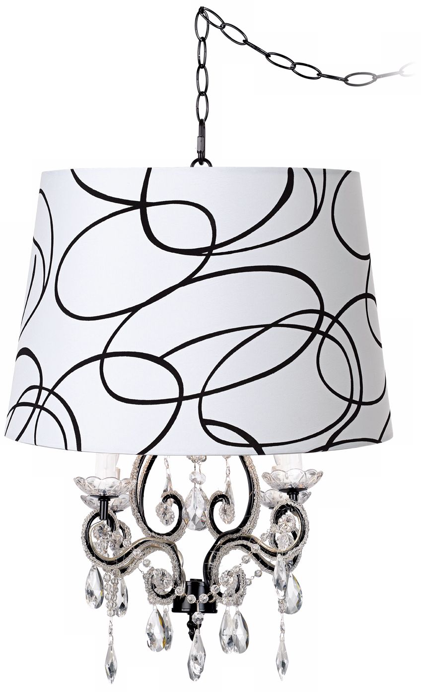 Leila Black Squiggle Designer Shade Plug-In Chandelier