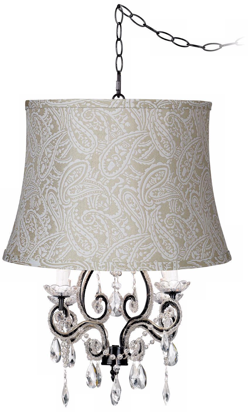 Leila Black Paisley Designer Shade Plug-In Chandelier