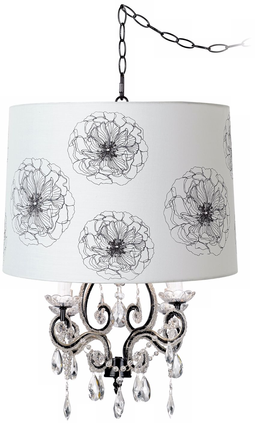 Leila Black Designer Flower Shade Plug-In Swag Chandelier