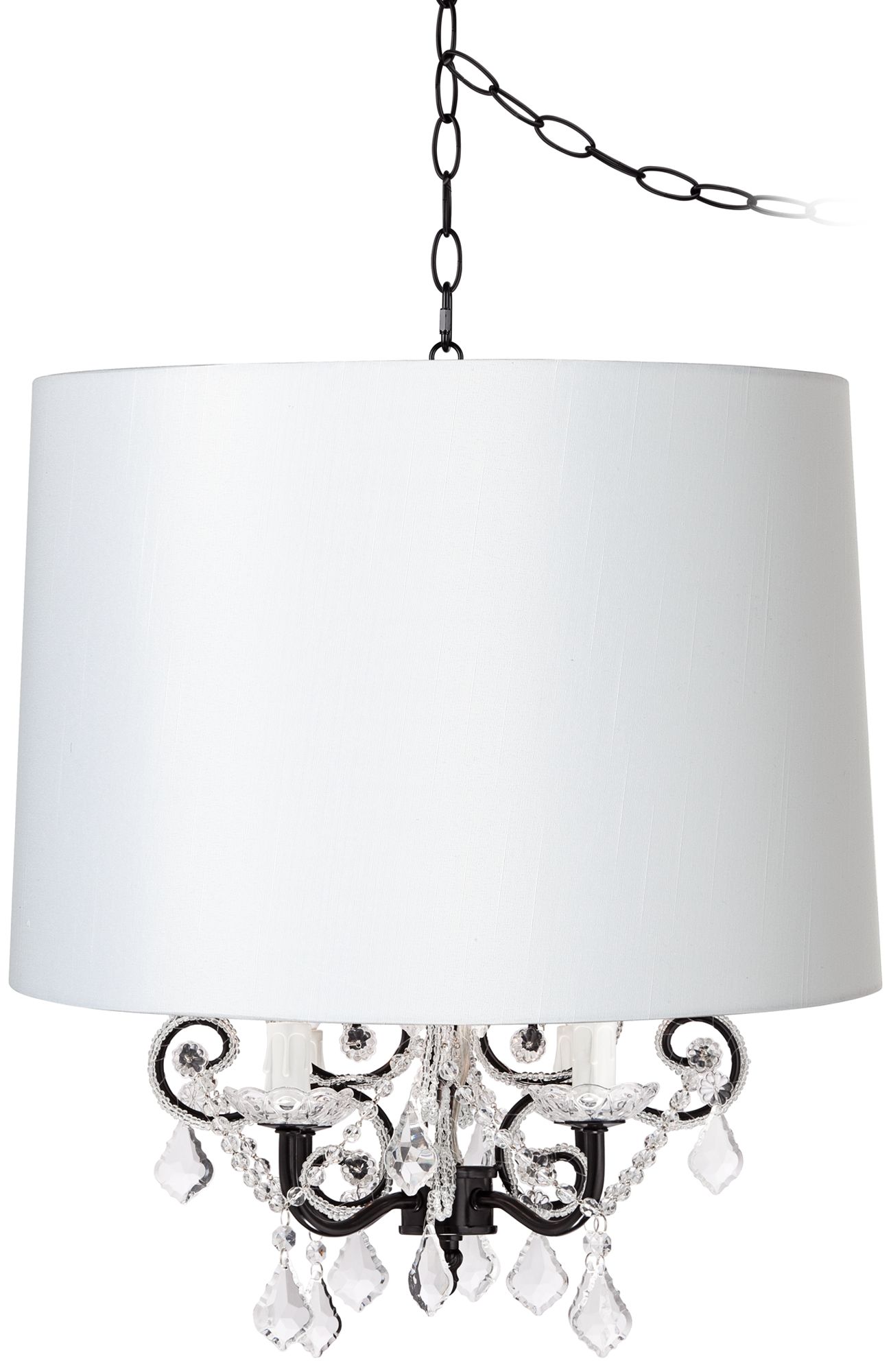 Leila Black Designer White Shade Plug-In Swag Chandelier