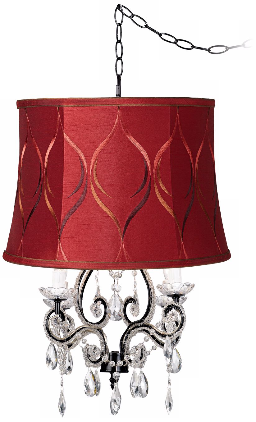 Leila Black Merlot Designer Shade Plug-In Swag Chandelier
