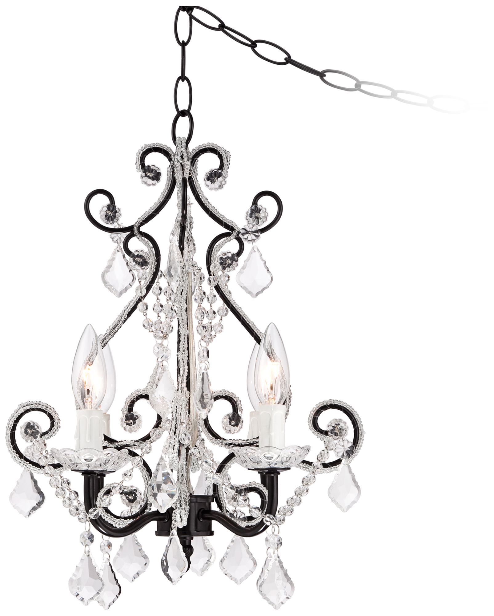 Leila Black Clear Swag Plug-in Chandelier