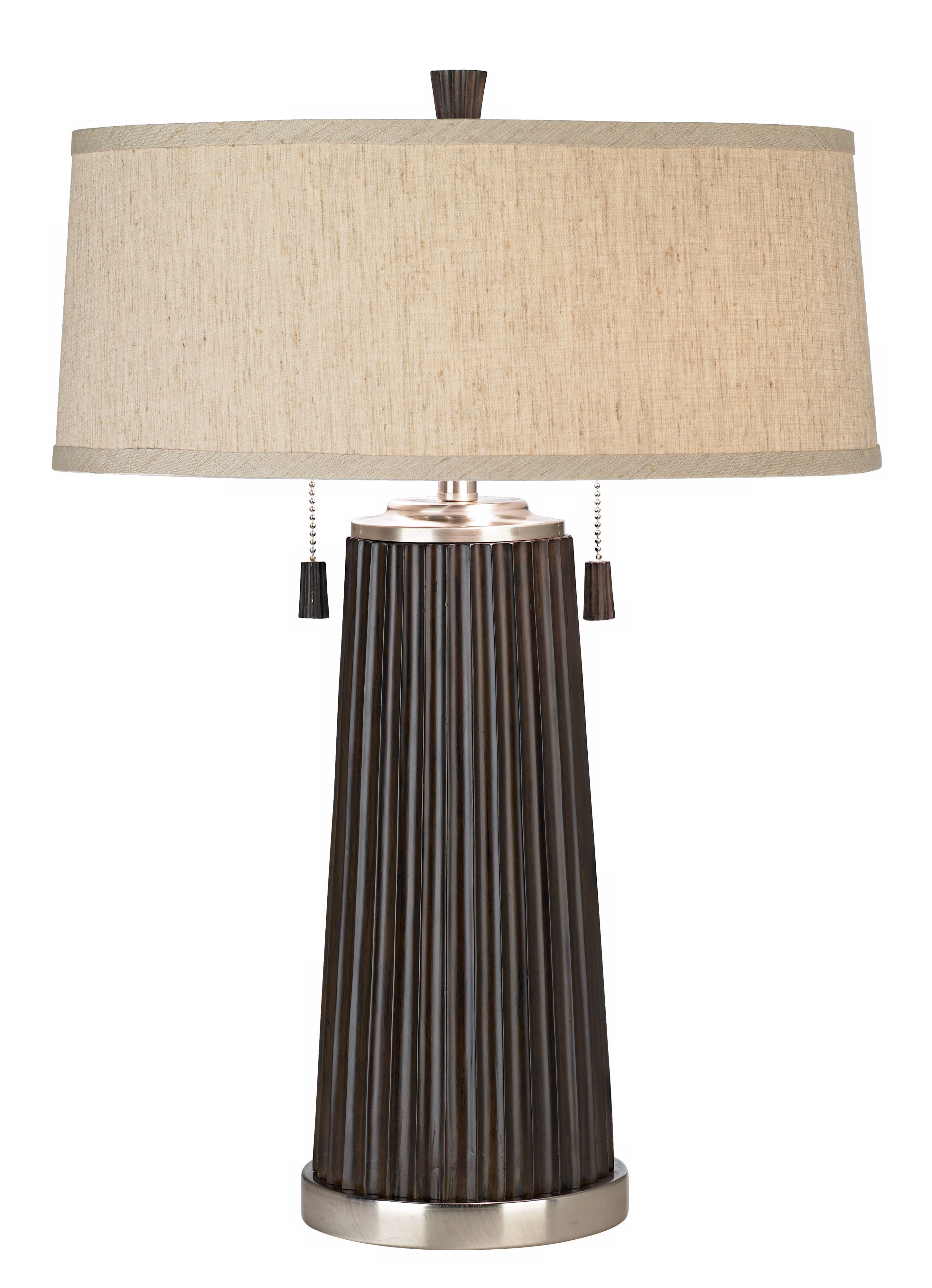 Walnut Finish Ribbed Base Table Lamp