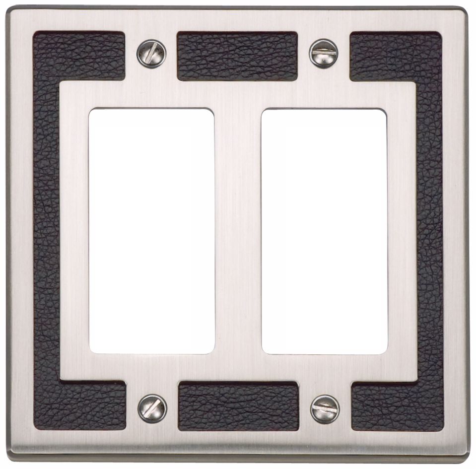 Zanzibar Leather and Brushed Nickel Double Rocker Wall Plate