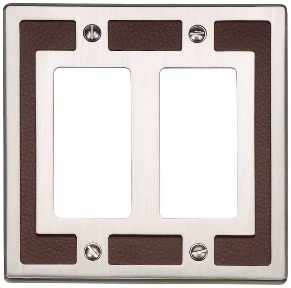 Zanzibar Brown Leather and Nickel Double Rocker Wall Plate