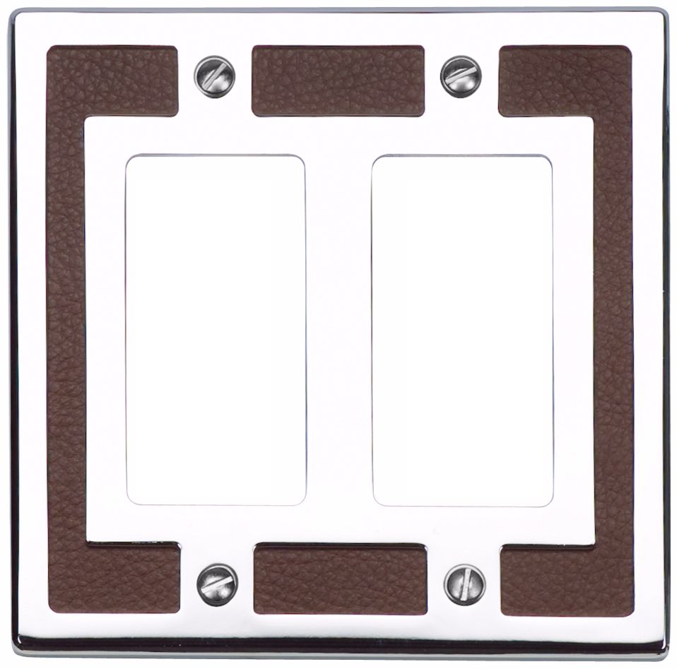 Zanzibar Brown Leather and Chrome Double Rocker Wall Plate