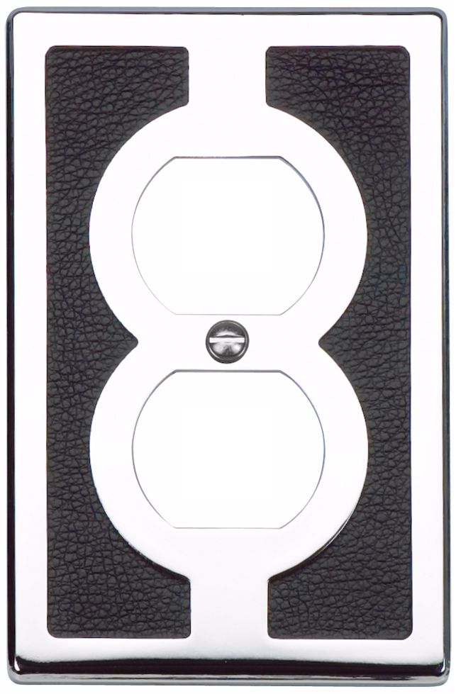 Zanzibar Black Leather and Chrome Outlet Wall Plate