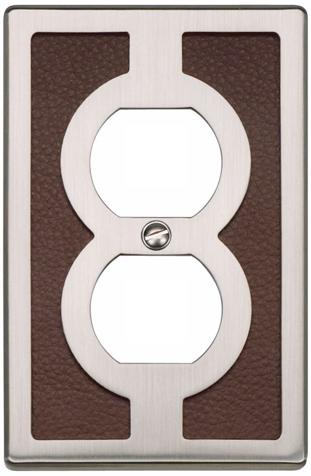 Zanzibar Brown Leather and Brushed Nickel Outlet Wall Plate