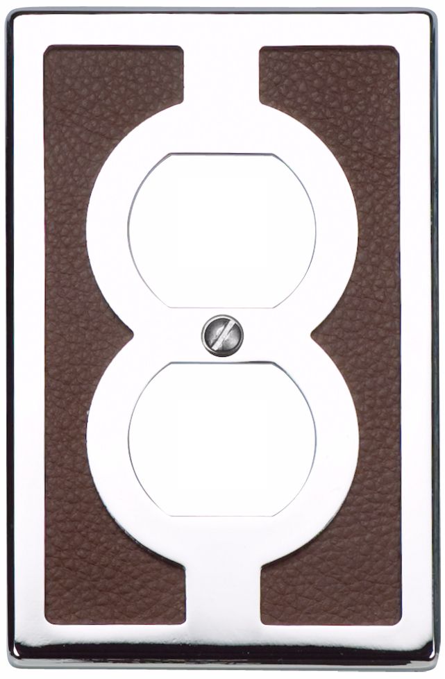 Zanzibar Brown Leather and Chrome Outlet Wall Plate