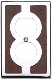 Zanzibar Brown Leather and Chrome Outlet Wall Plate 85890