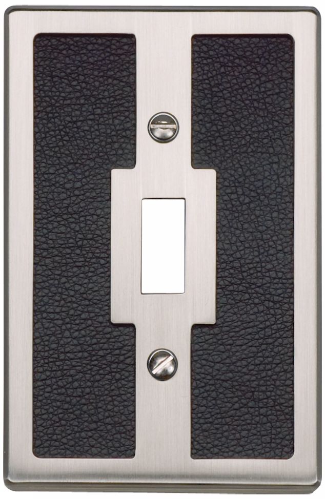 Zanzibar Black Leather and Brushed Nickel Toggle Wall Plate