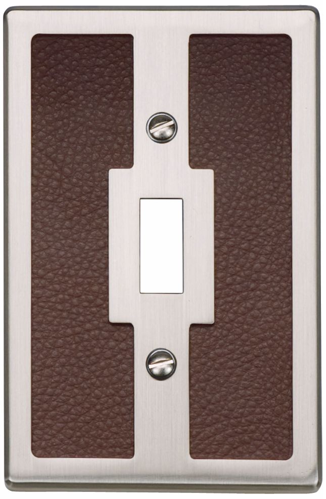 Zanzibar Brown Leather and Brushed Nickel Toggle Wall Plate