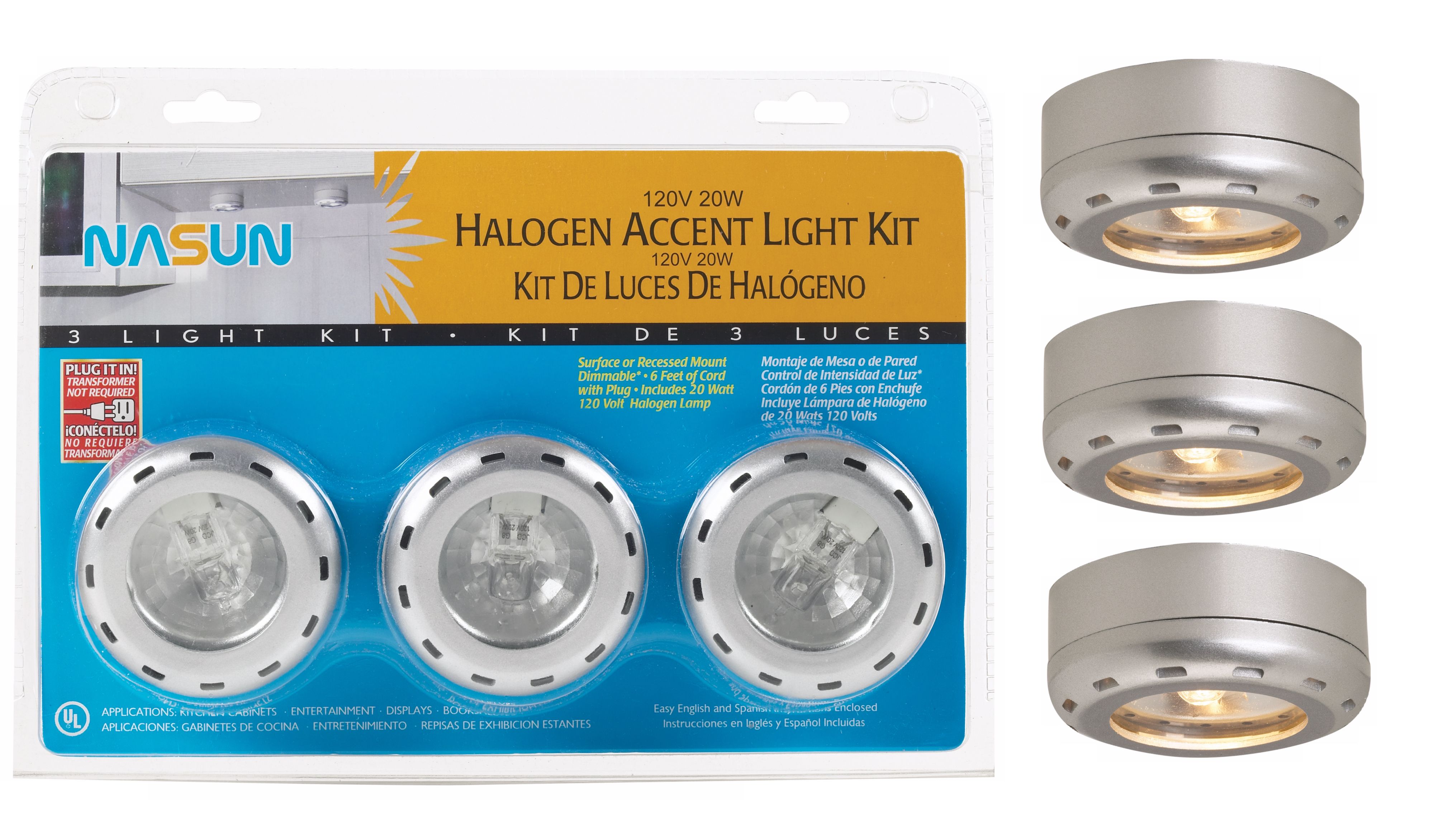 Silver Finish Halogen 20 Watt 3-Pack Puck Light Kit