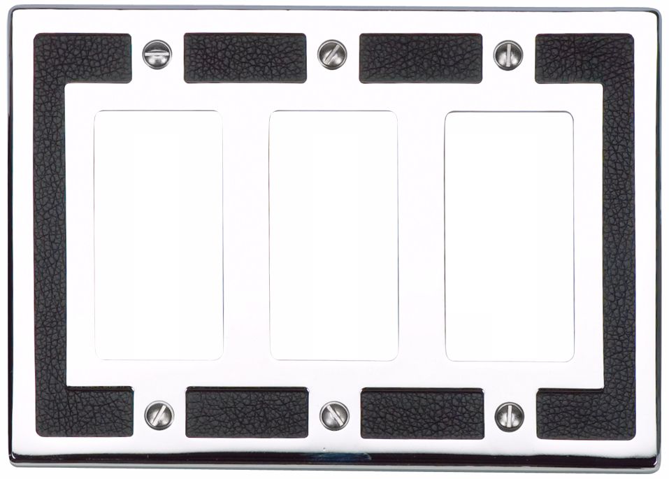 Zanzibar Black Leather and Chrome Triple Rocker Wall Plate