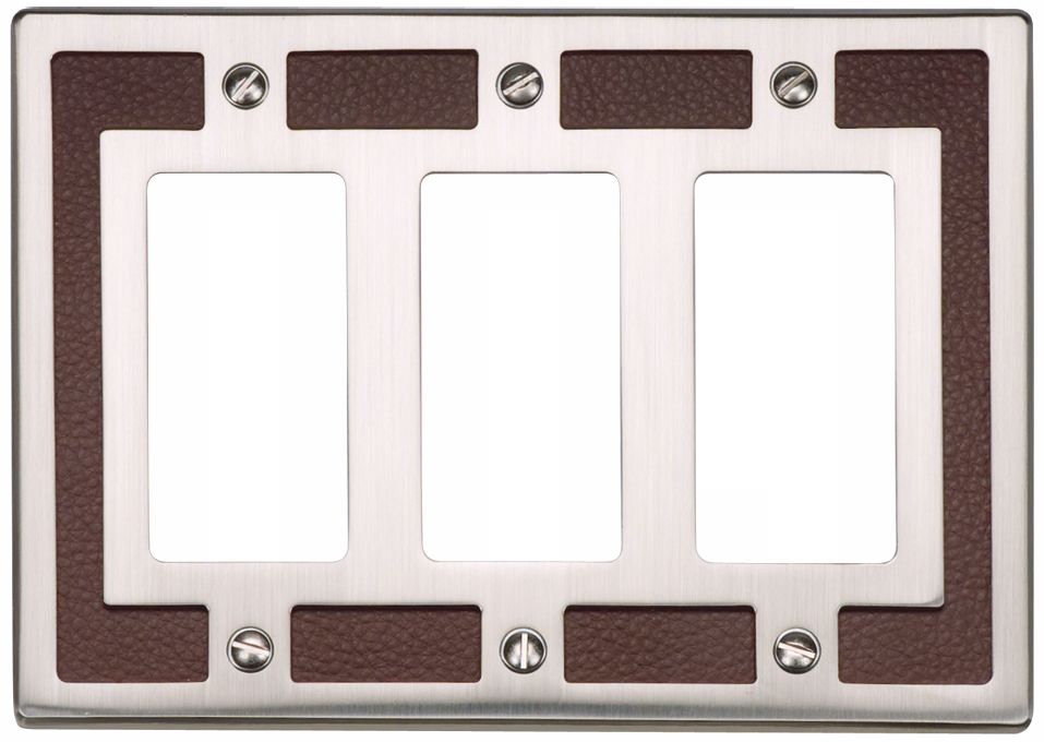 Zanzibar Brown Leather and Nickel Triple Rocker Wall Plate