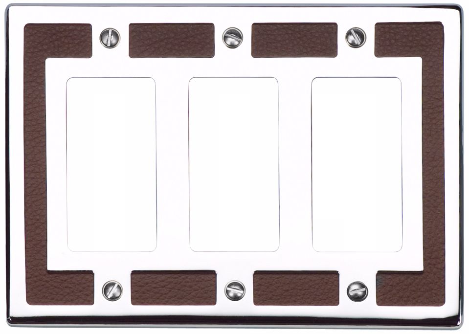 Zanzibar Brown Leather and Chrome Triple Rocker Wall Plate