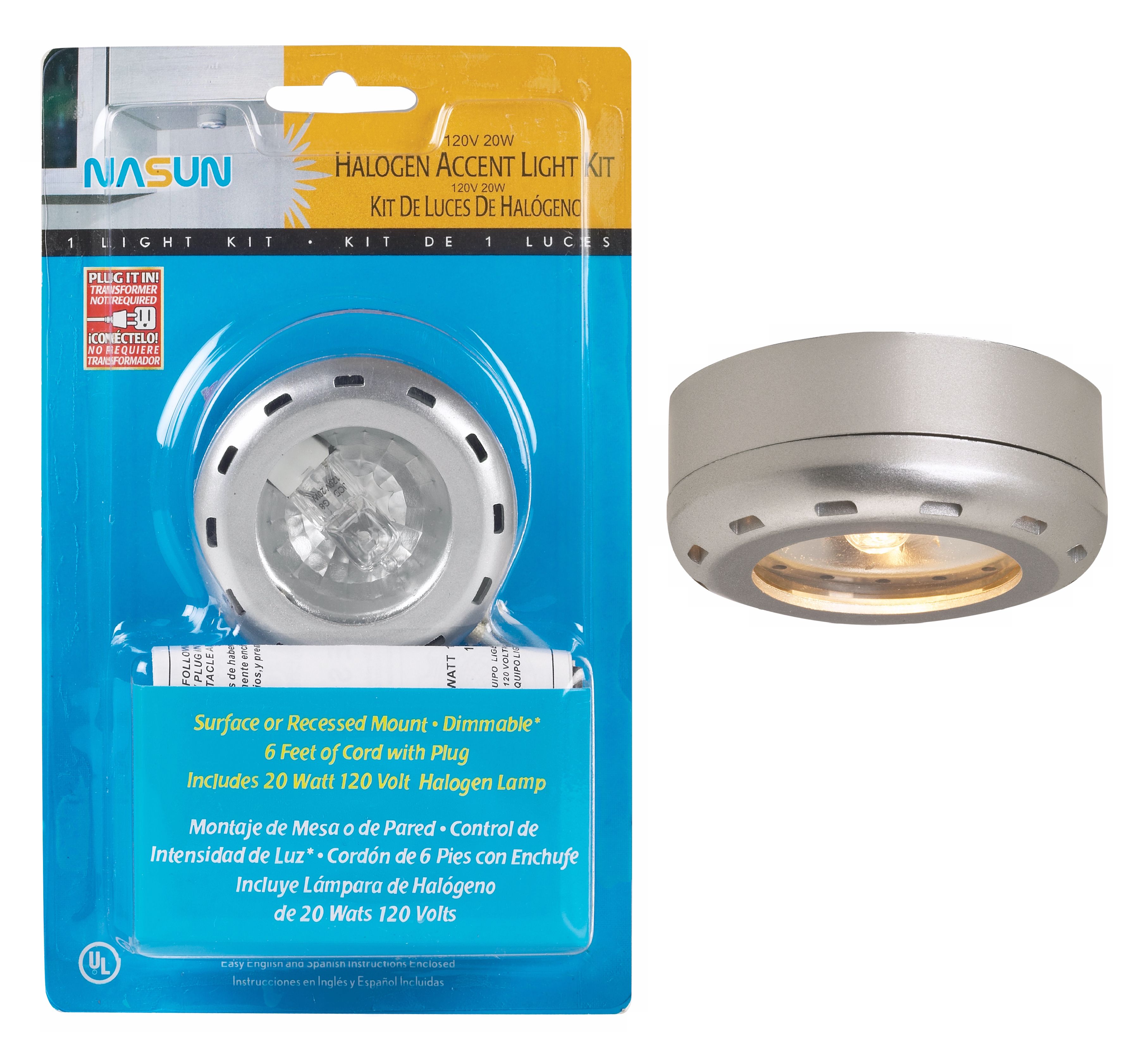 Silver Finish Halogen 20 Watt Single Puck Light Kit