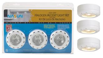 White Halogen 20 Watt 3 Pack Puck Light Kit 86364