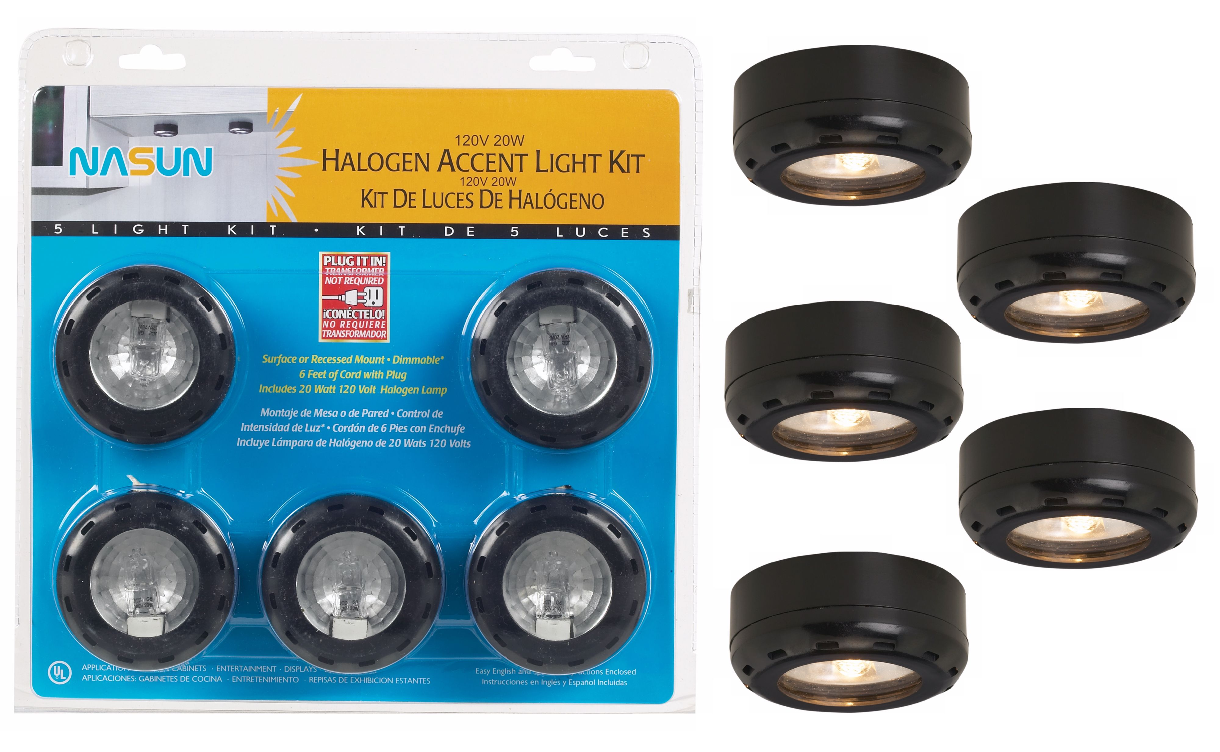 Black Halogen 20 Watt 5-Pack Puck Light Kit