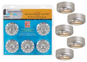 Silver Finish 5 Pack 20 Watt Halogen Puck Light Kit 86407