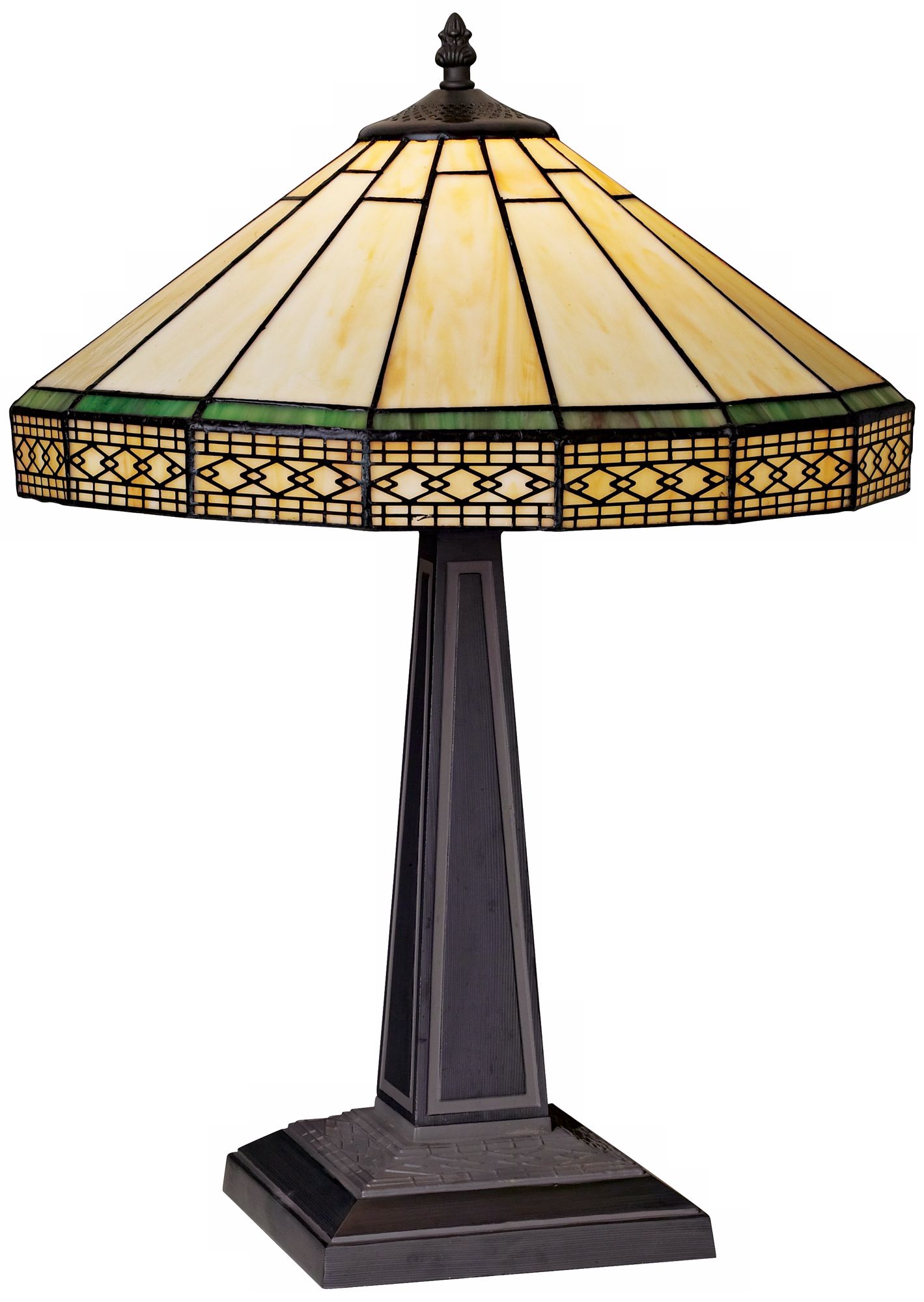 Filigree Mission Green and Cream Tiffany Table Lamp