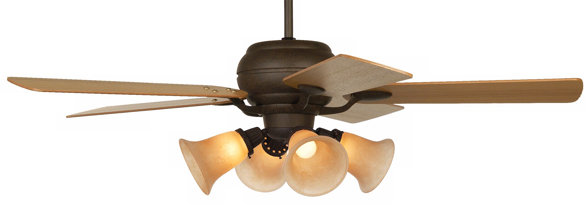 52" Casa Vieja™ Black Rust Amber Glass Ceiling Fan