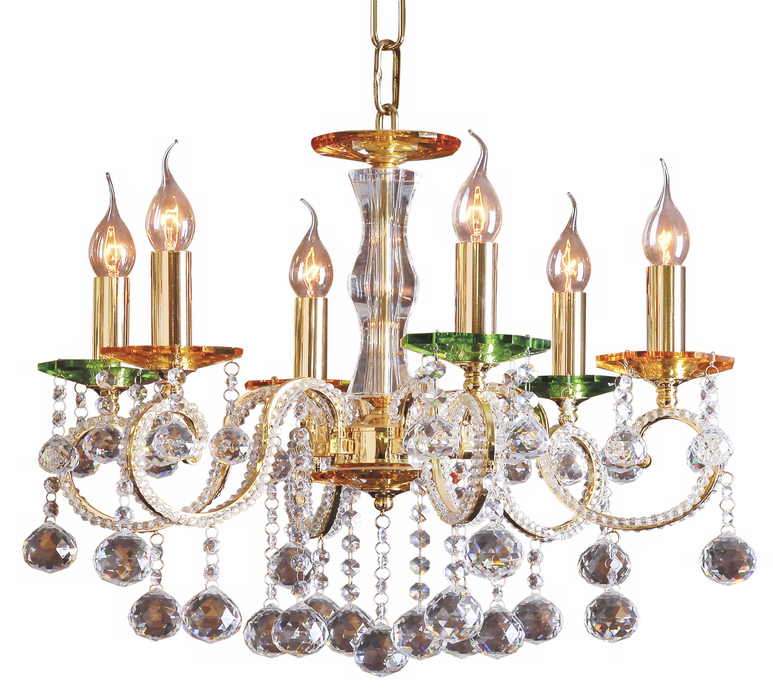 Golden Amber Bobeche Six Light Egyptian Crystal Chandelier
