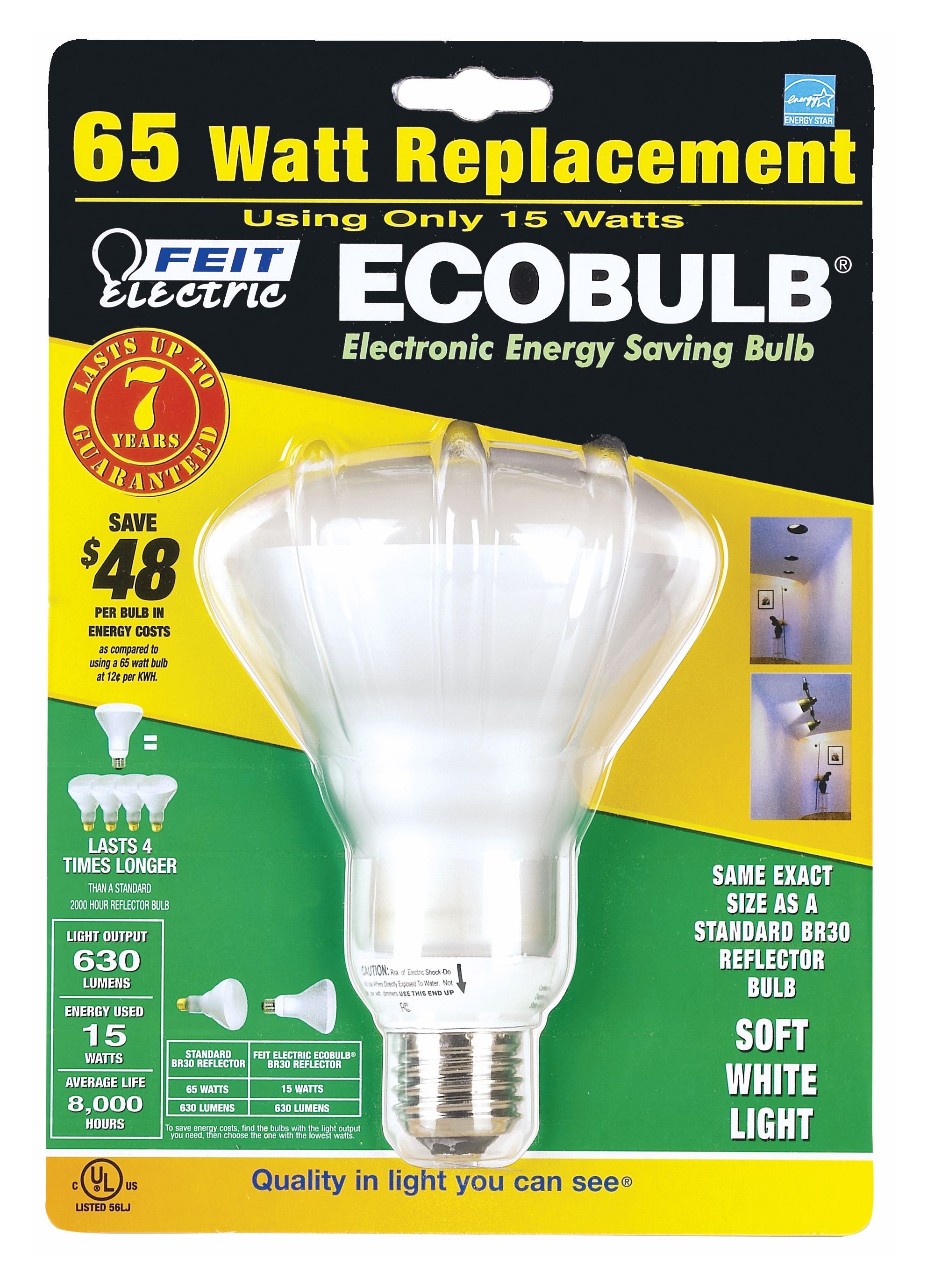 15 Watt BR 30 Energy Saving CFL Reflector Light Bulb