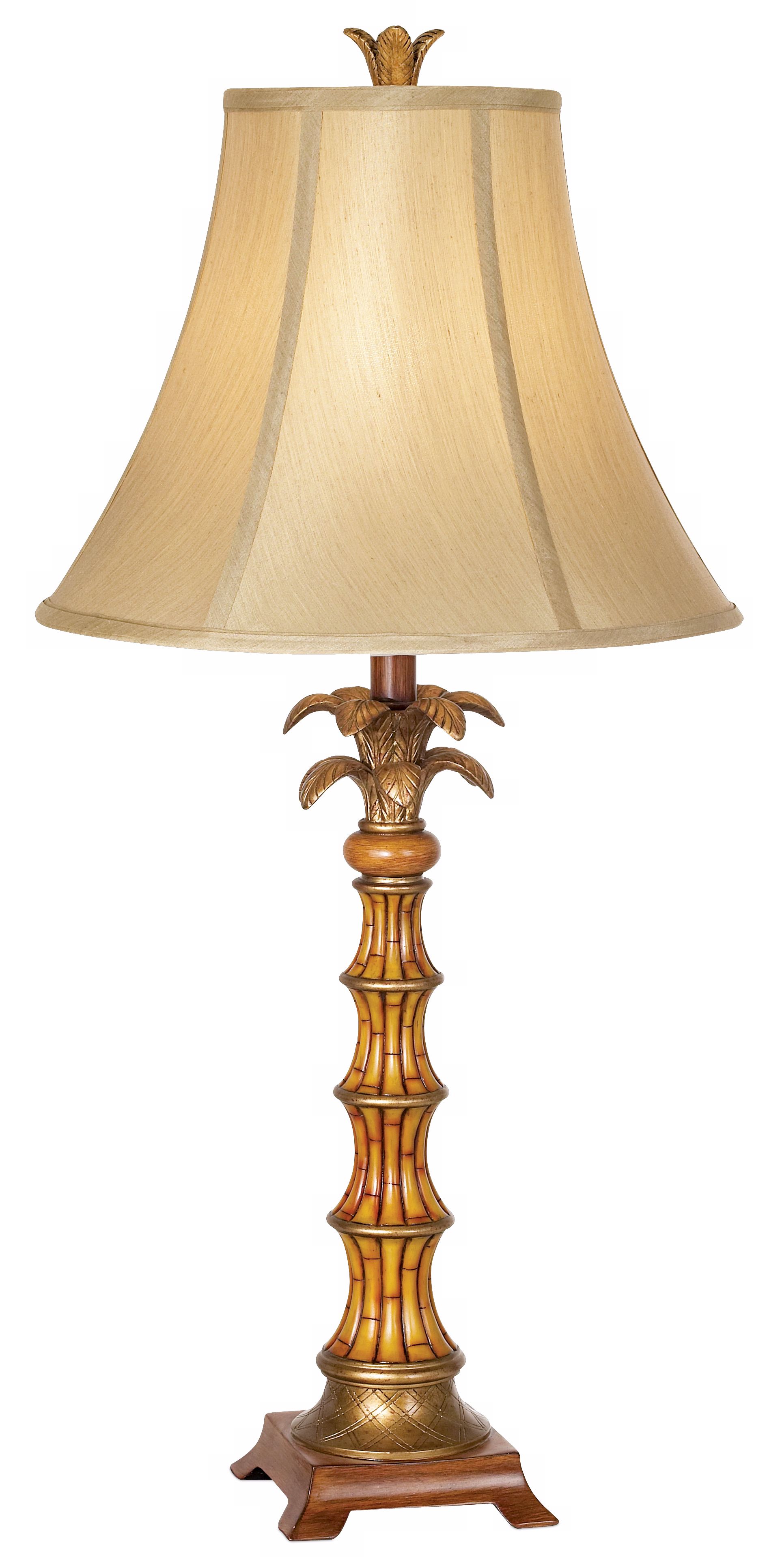 Faux Bamboo Palm Bell Shade Table Lamp