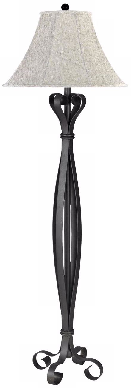 Hand Forged Wide Curled Wrought Iron Linen Shade Floor Lamp