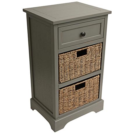 Ella Antique Gray 1 Drawer Accent Table with Baskets