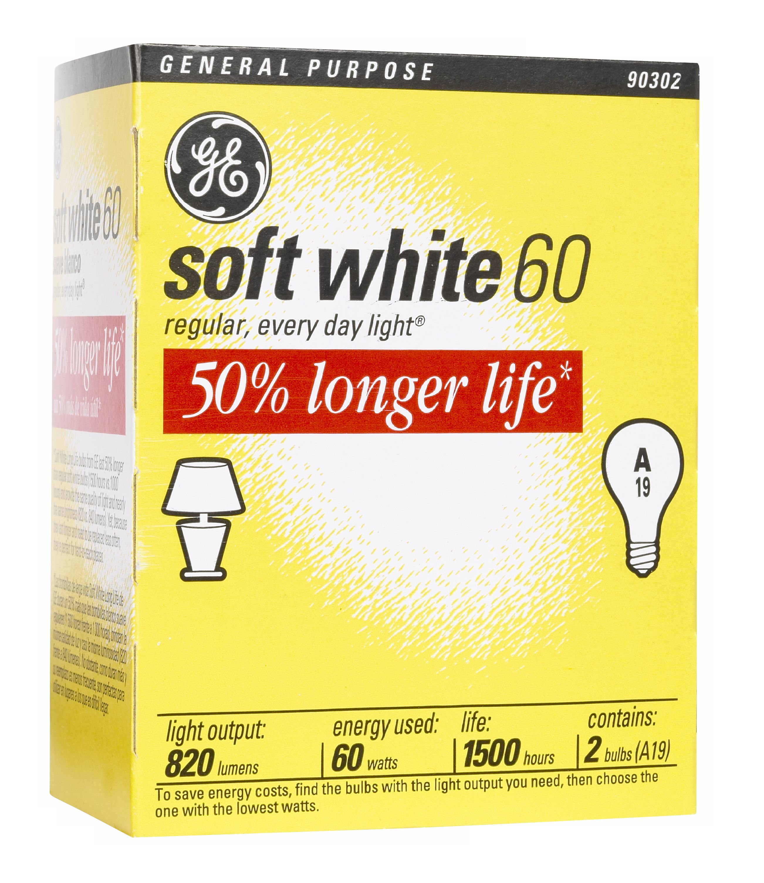 GE 60 Watt 2-Pack Long Life Light Bulbs