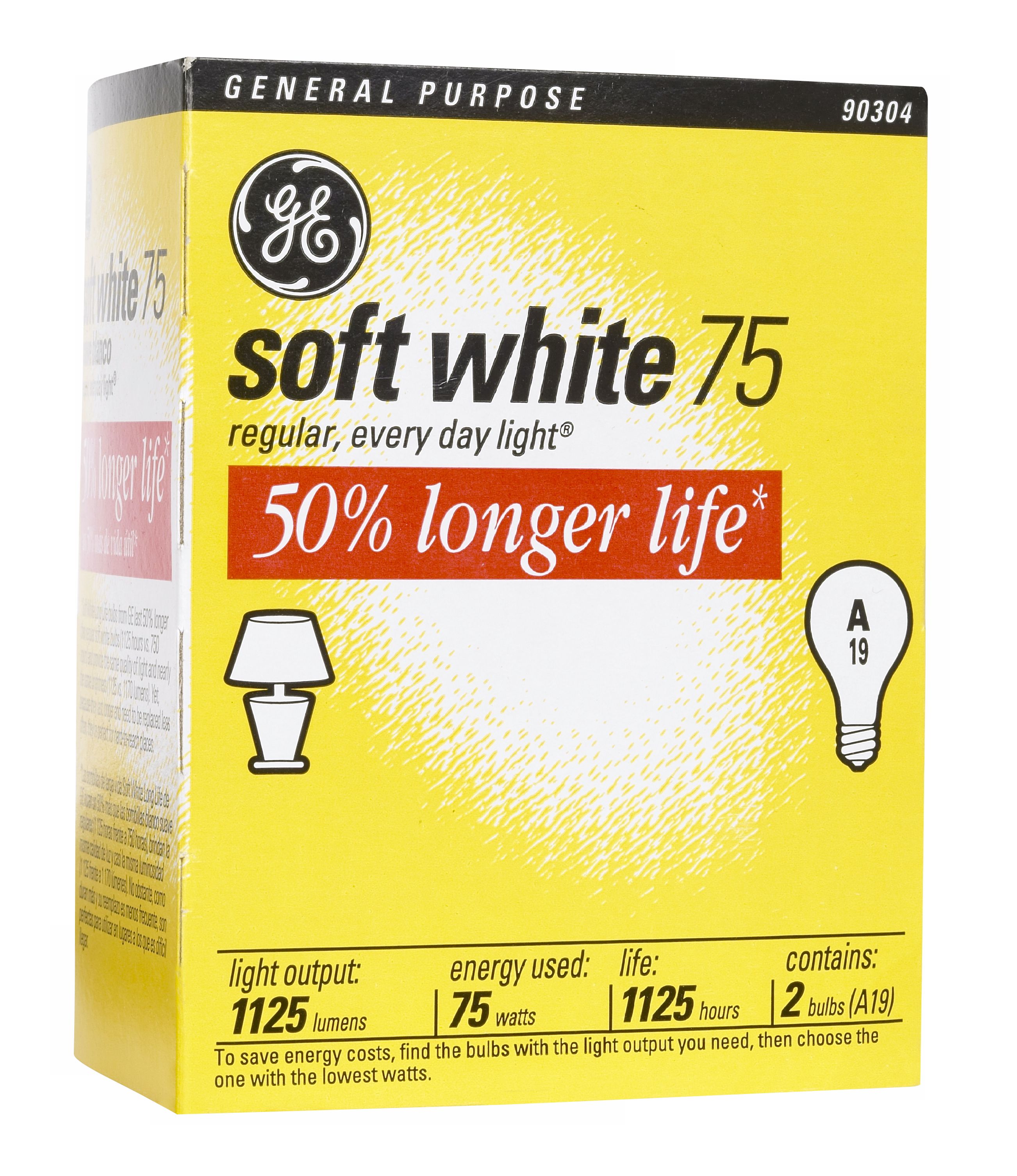 GE 75 Watt 2-Pack Long Life Light Bulbs