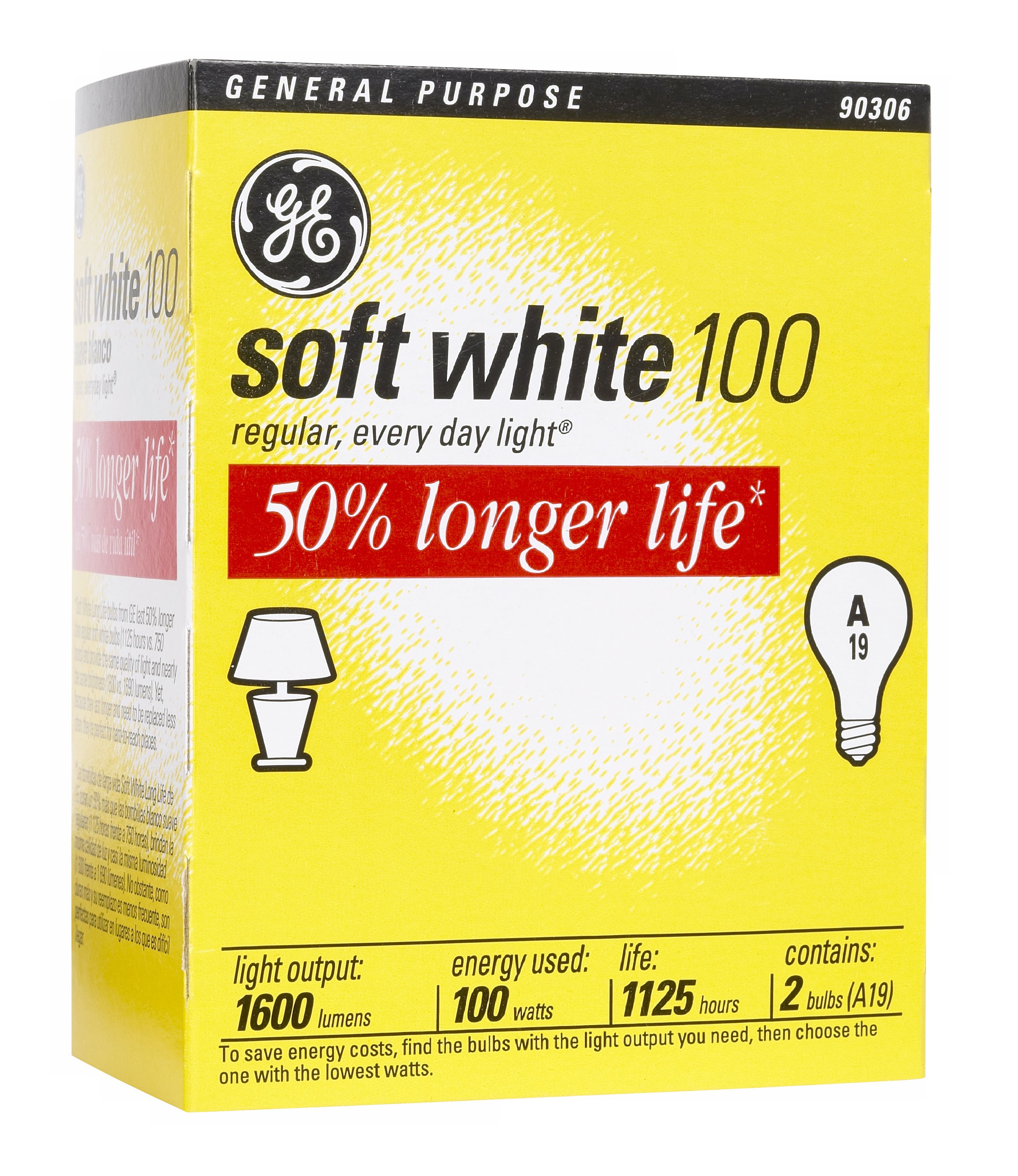 GE 100 Watt 2-Pack Longlife Light Bulbs