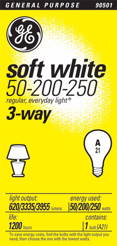 GE 3-Way 50-200-250 Soft White Light Bulb
