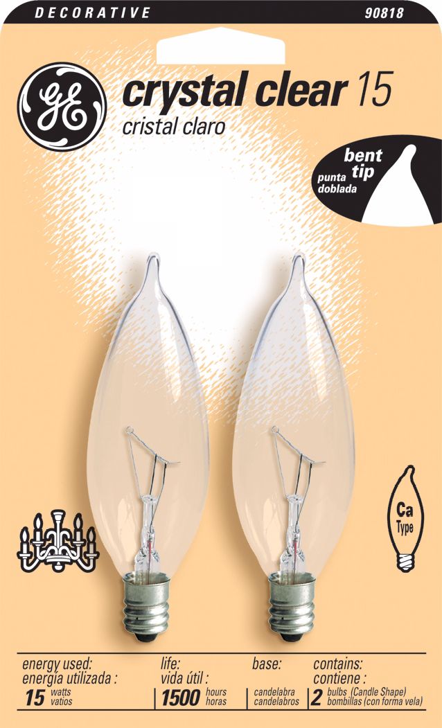 GE 15 Watt 2-Pack Bent Tip Candelabra Light Bulbs