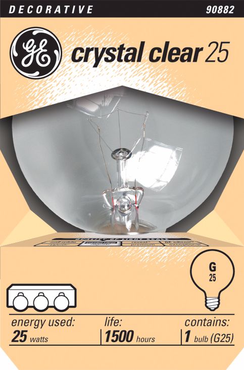GE Crystal Clear 25 Watt Globe Light Bulb