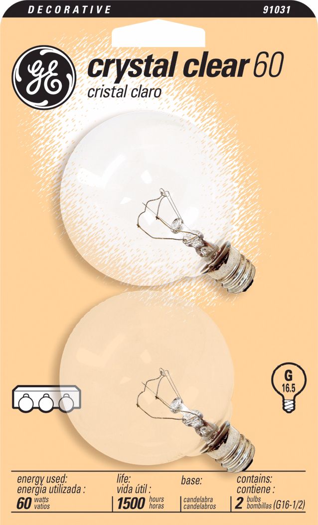 GE 60 Watt 2-Pack Clear G-16 Candelabra Light Bulbs