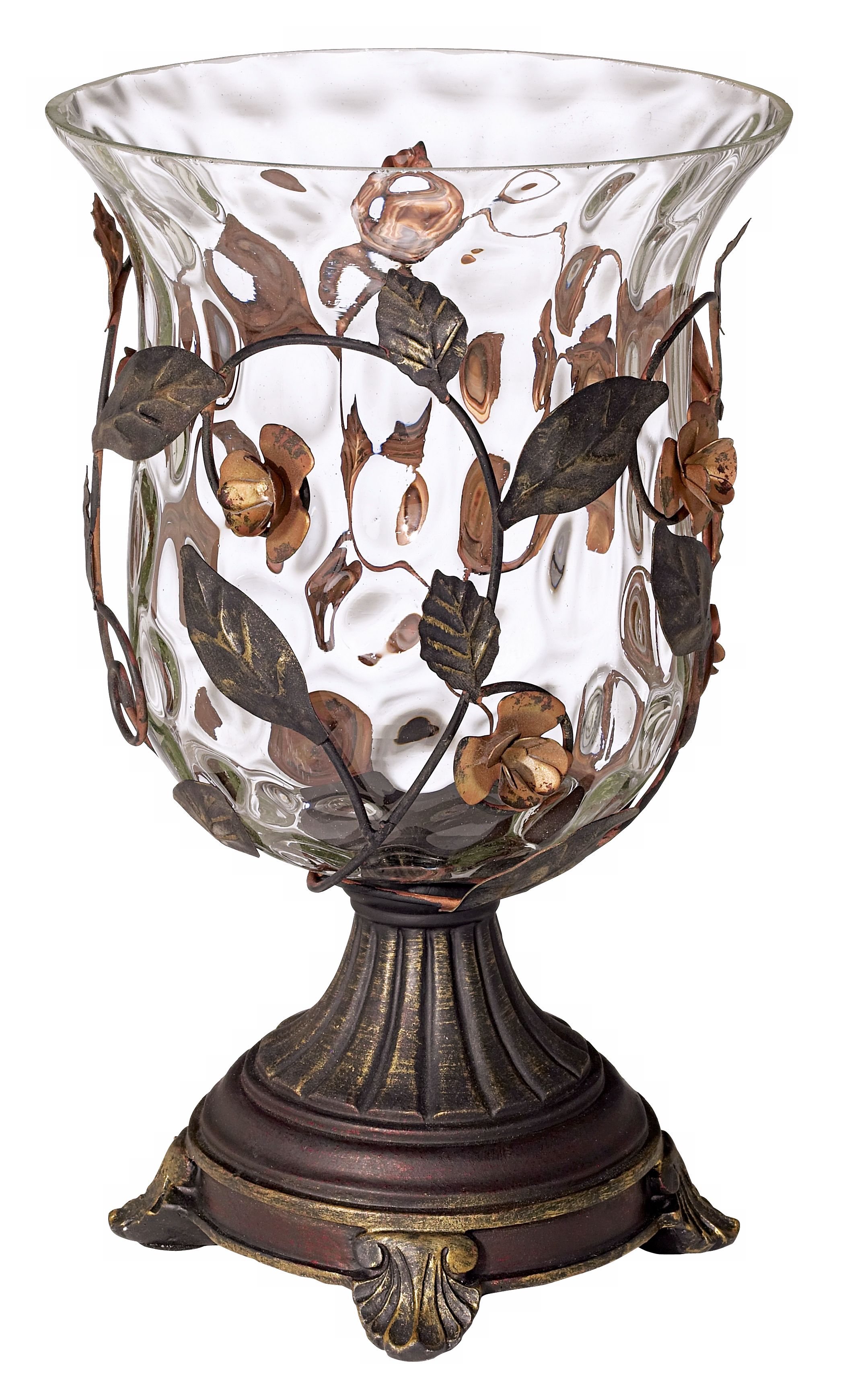 Hammered Glass and Bronze Pillar Candle Holder (91093)