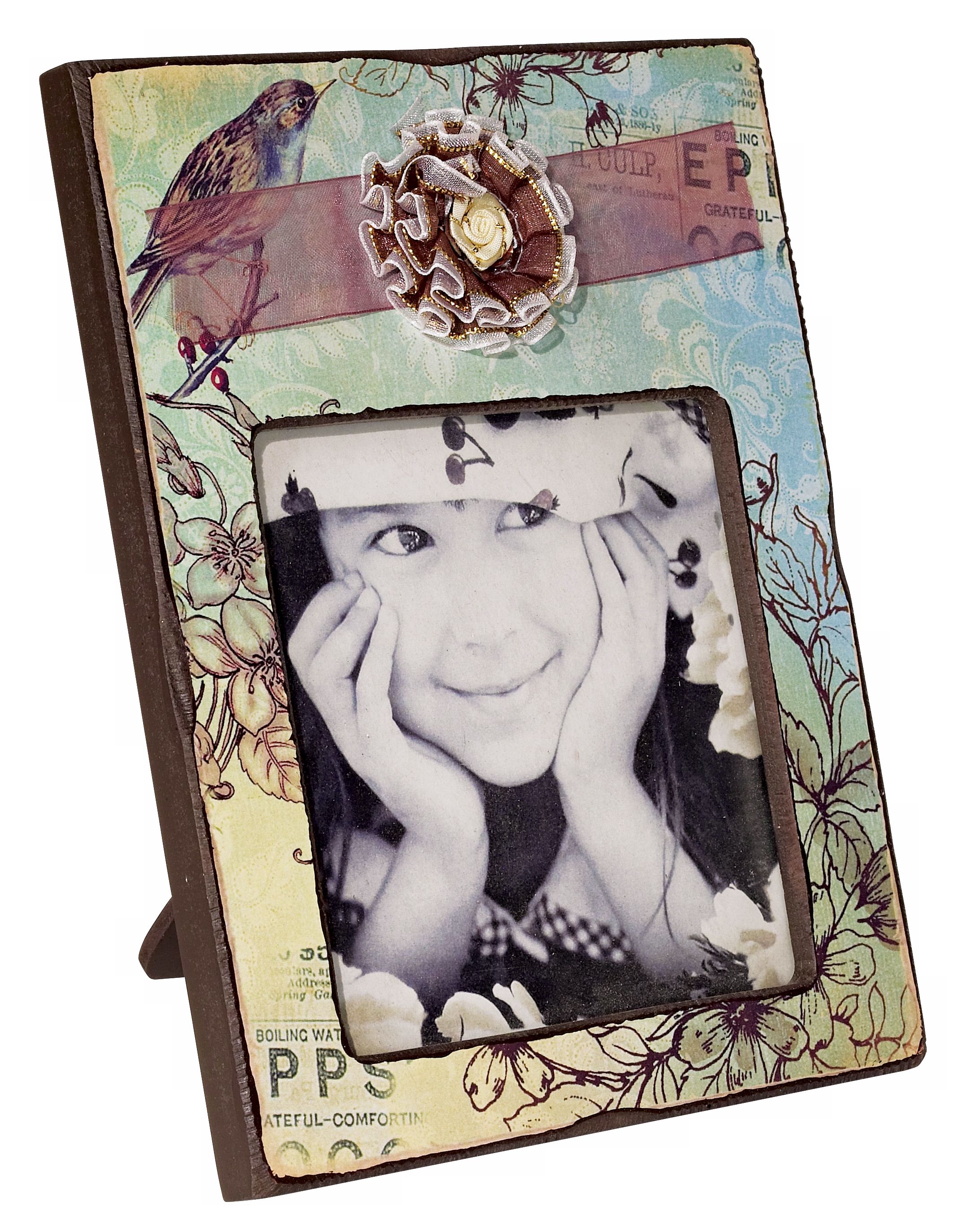 Blue Bird with Ribbon Rosette Picture Frame
