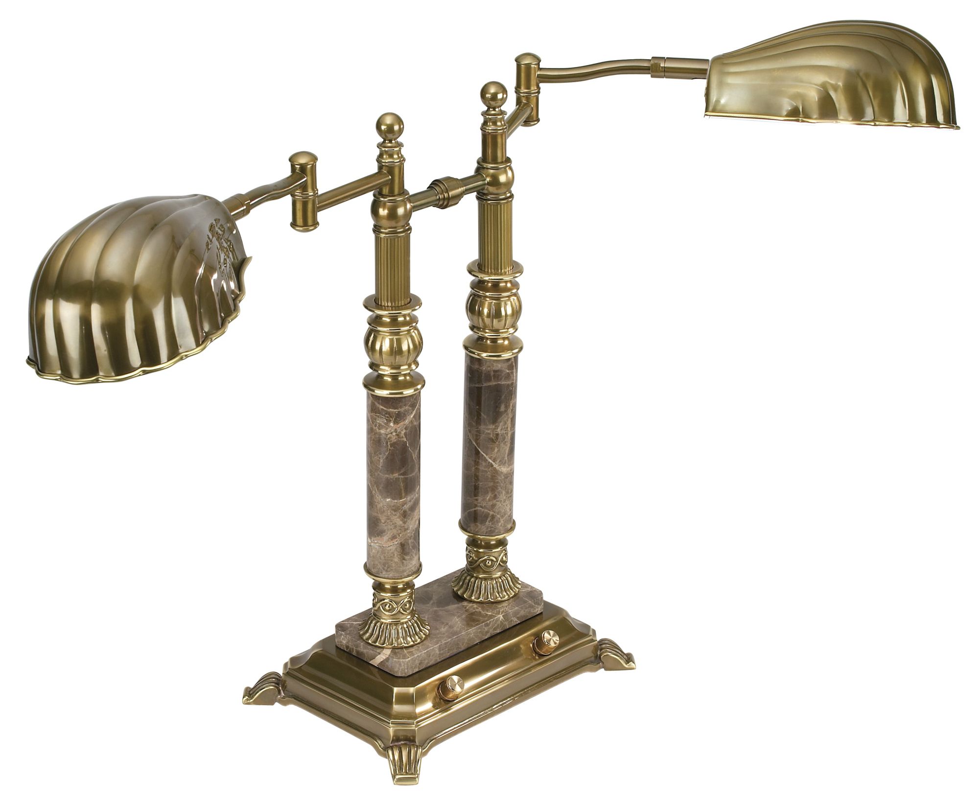 Brass with Marble Base Double Swing Arm Desk Lamp
