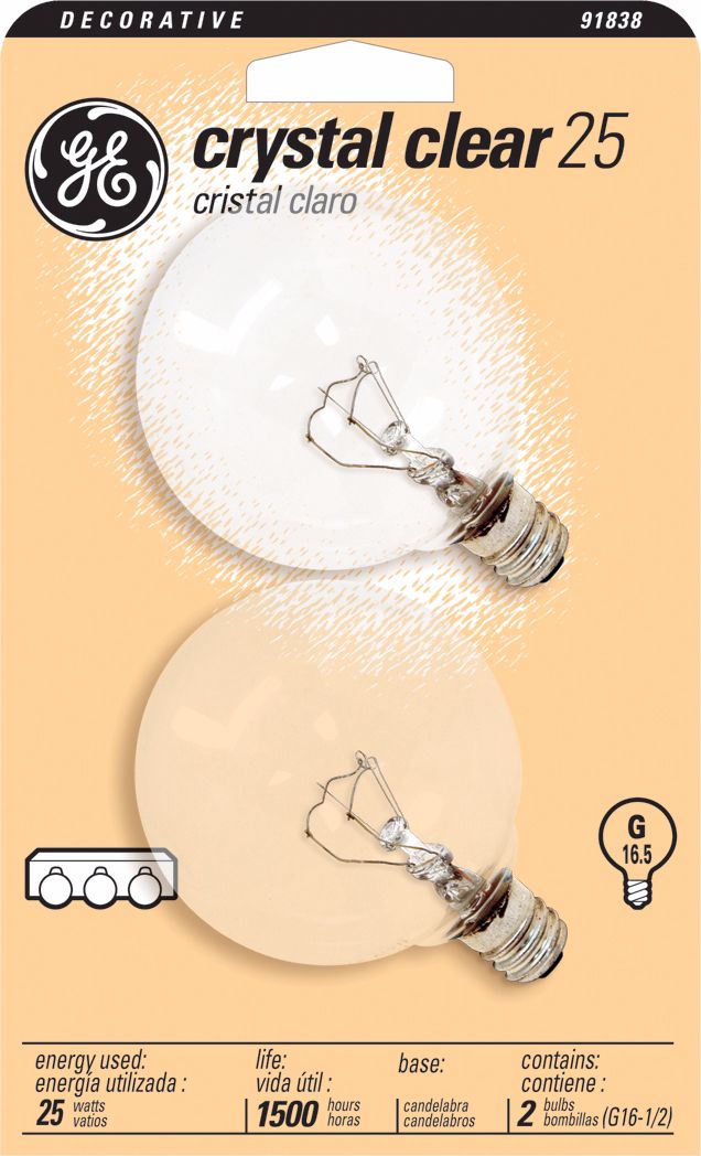 GE 25 Watt  2-Pack Clear Candelabra Light Bulbs