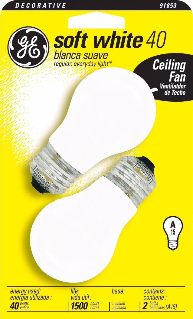 GE 40 Watt White 2-Pack Ceiling Fan Bulbs