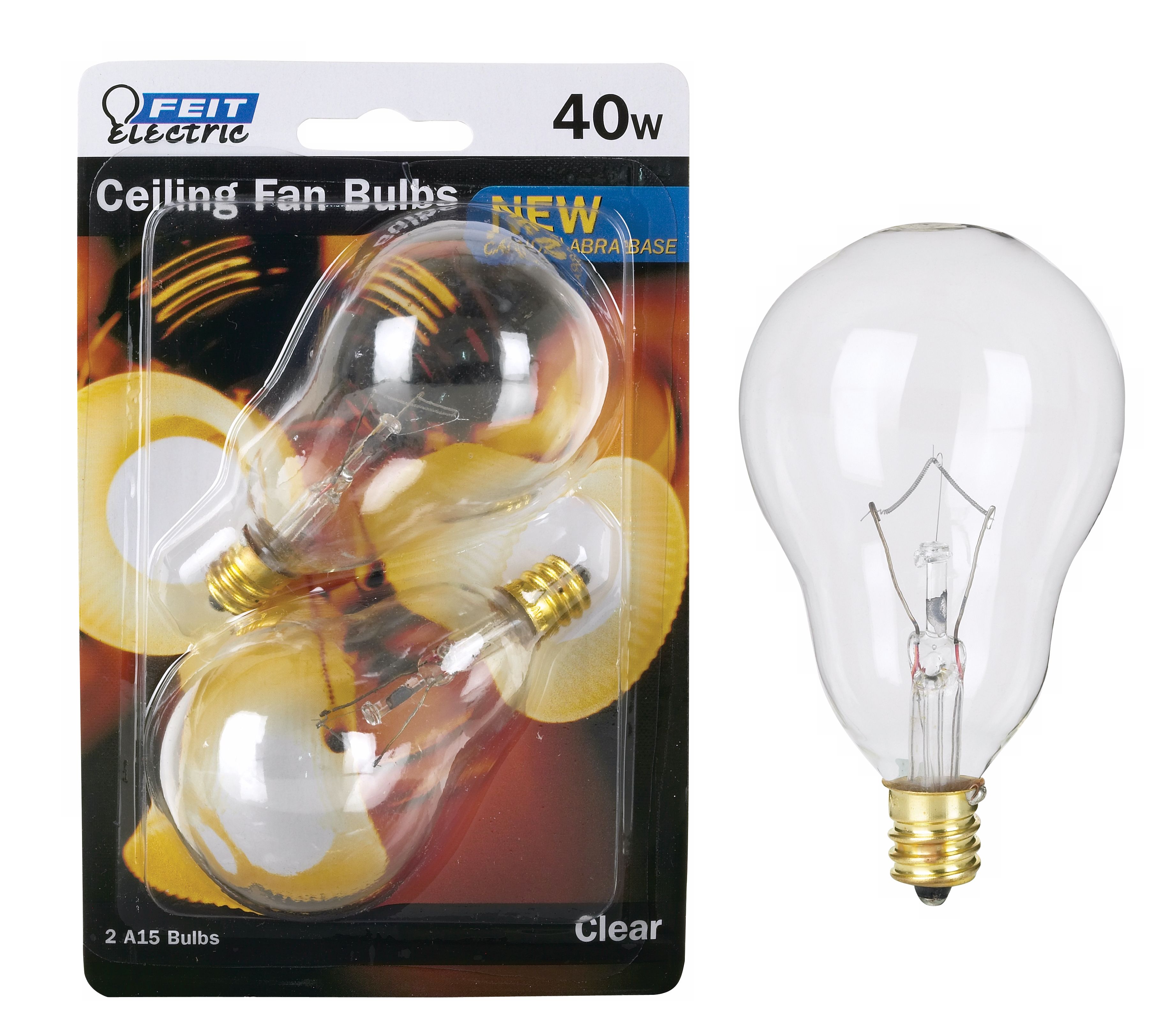 40 Watt Candelabra Base 2-Pack A15 Clear Ceiling Fan Bulb