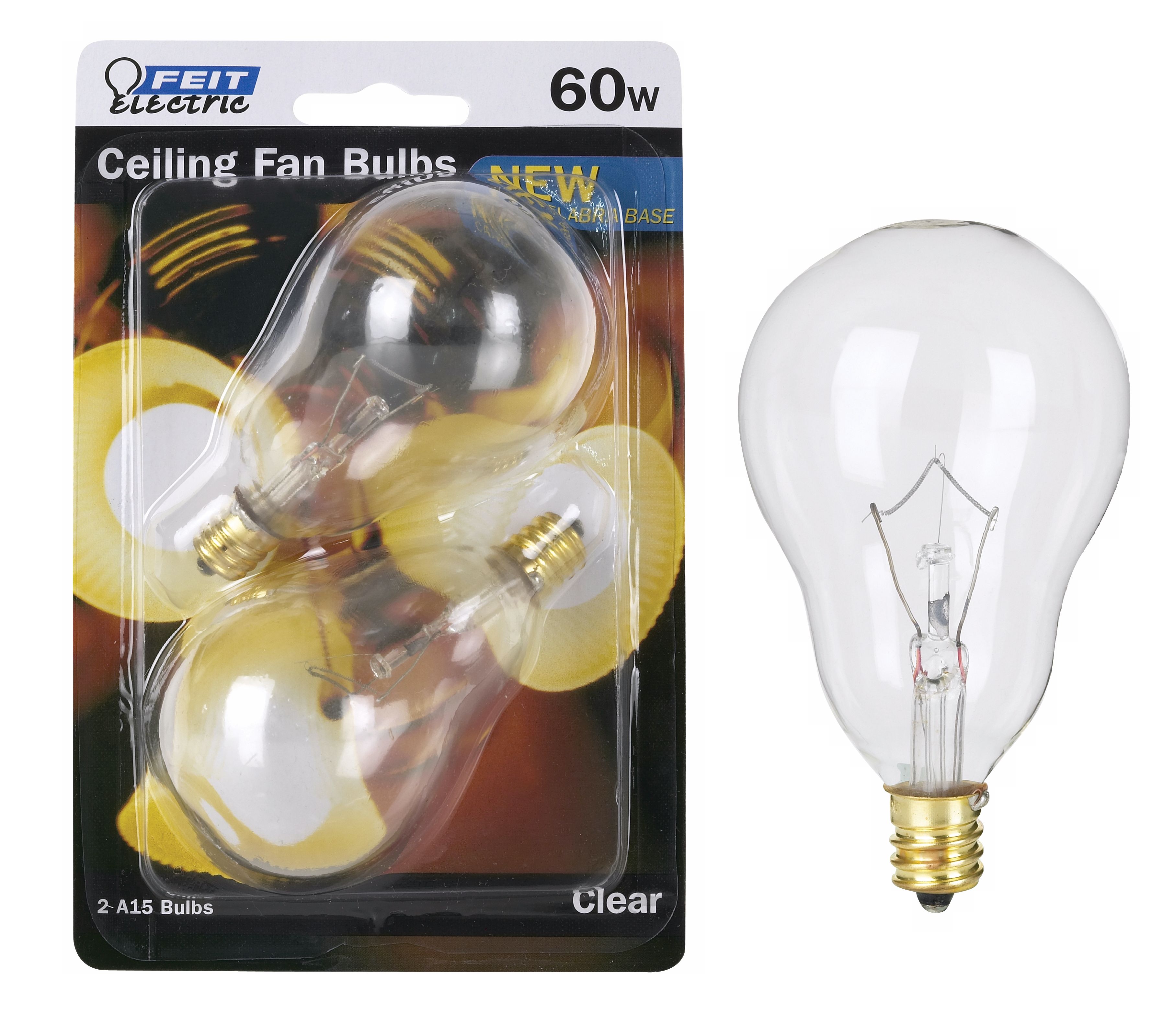 Feit 60 Watt A15 2-Pack Clear Candelabra Bulb