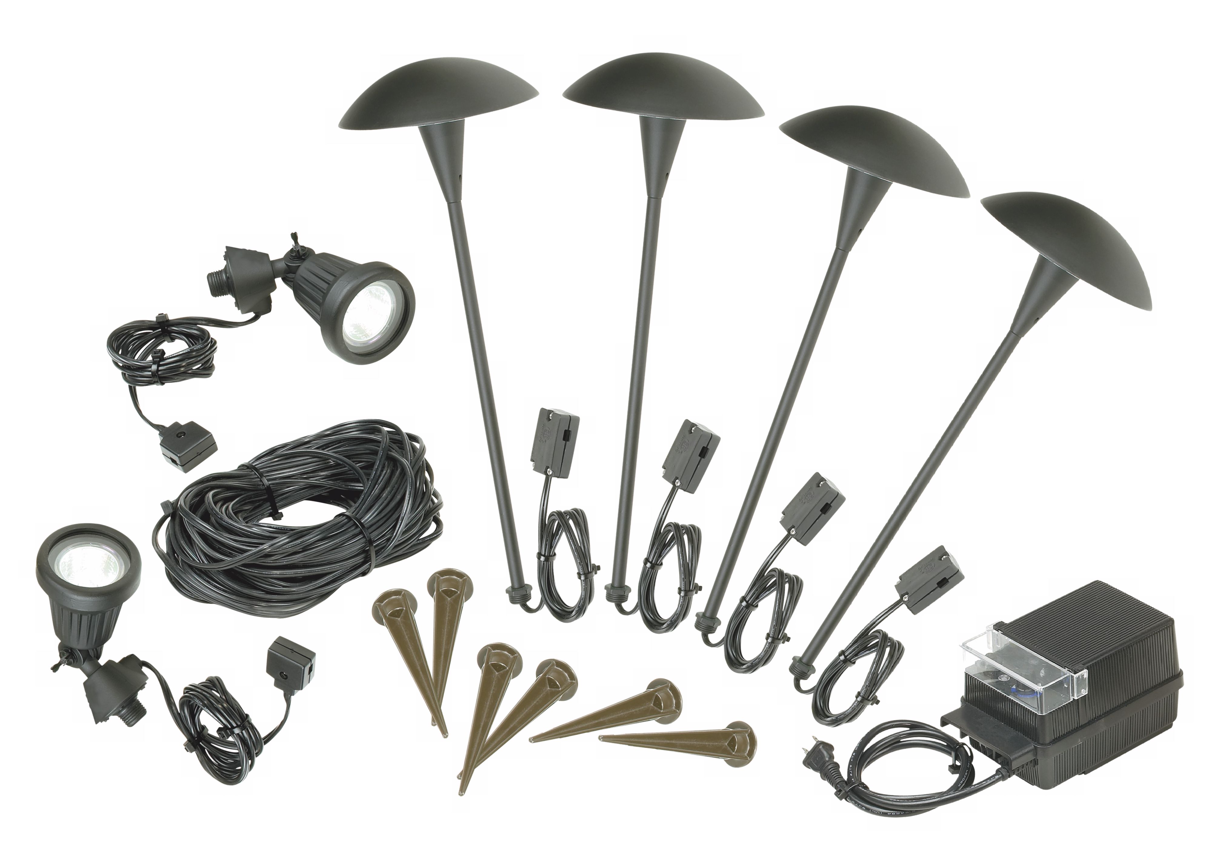 Six Light Black Finish Landscape Light Combo Kit
