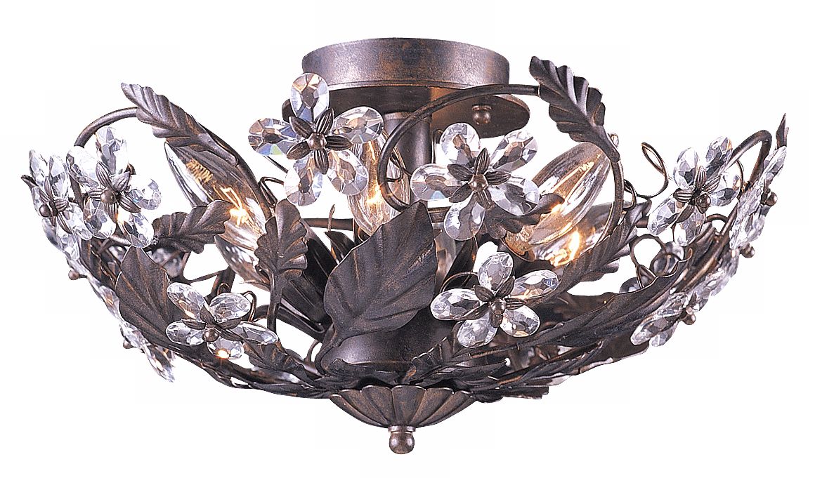 Cut Crystal Flower 16" Wide Bronze Ceiling Light Fixture
