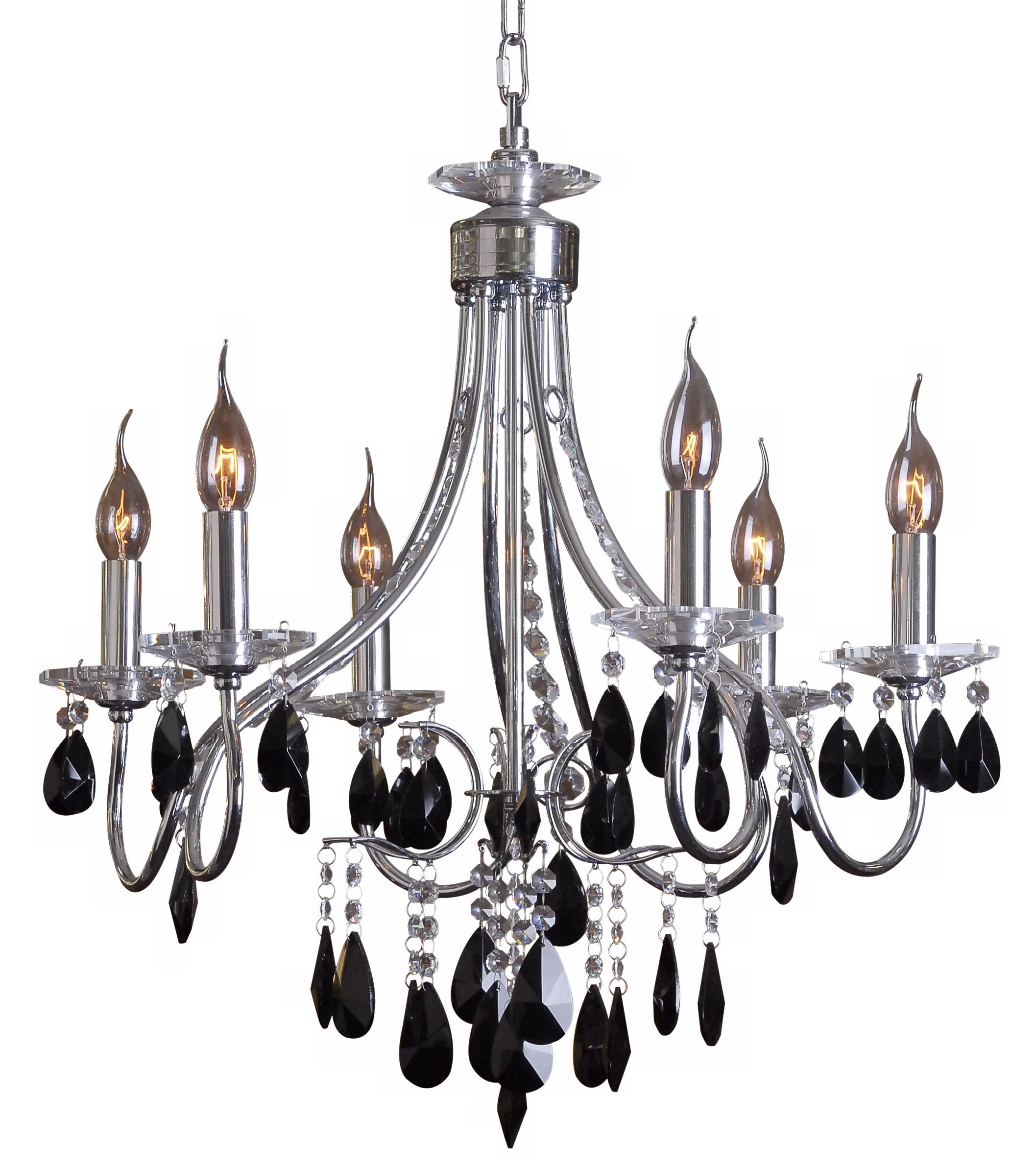 Grace Chrome Finish Six Light Black Crystal Chandelier