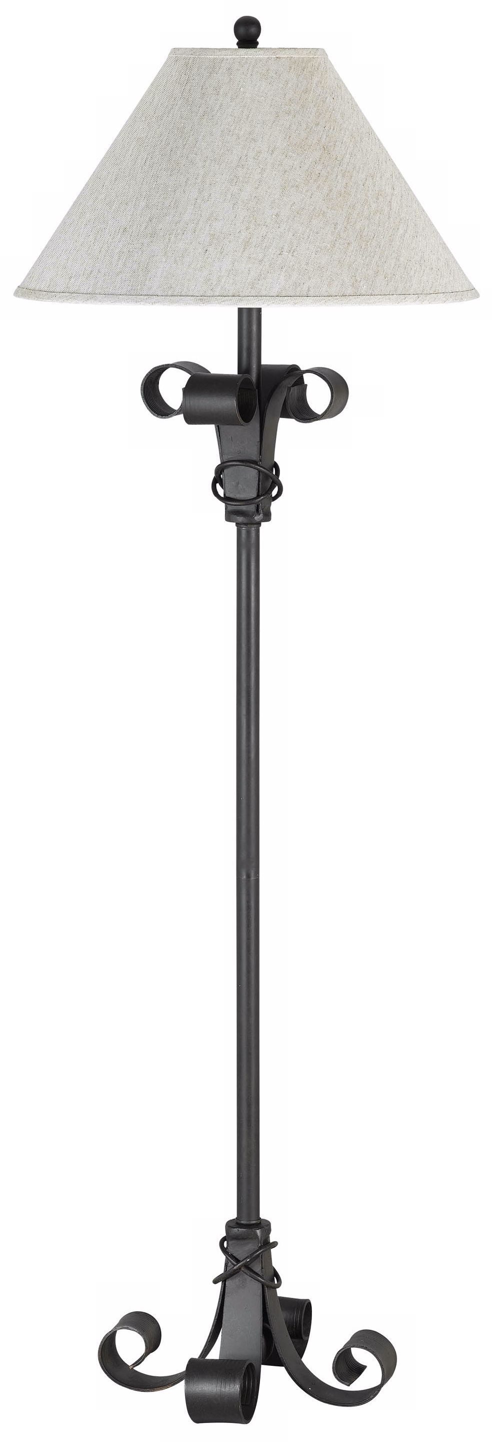 Hand Forged Slim Curled Wrought Iron Linen Shade Floor Lamp