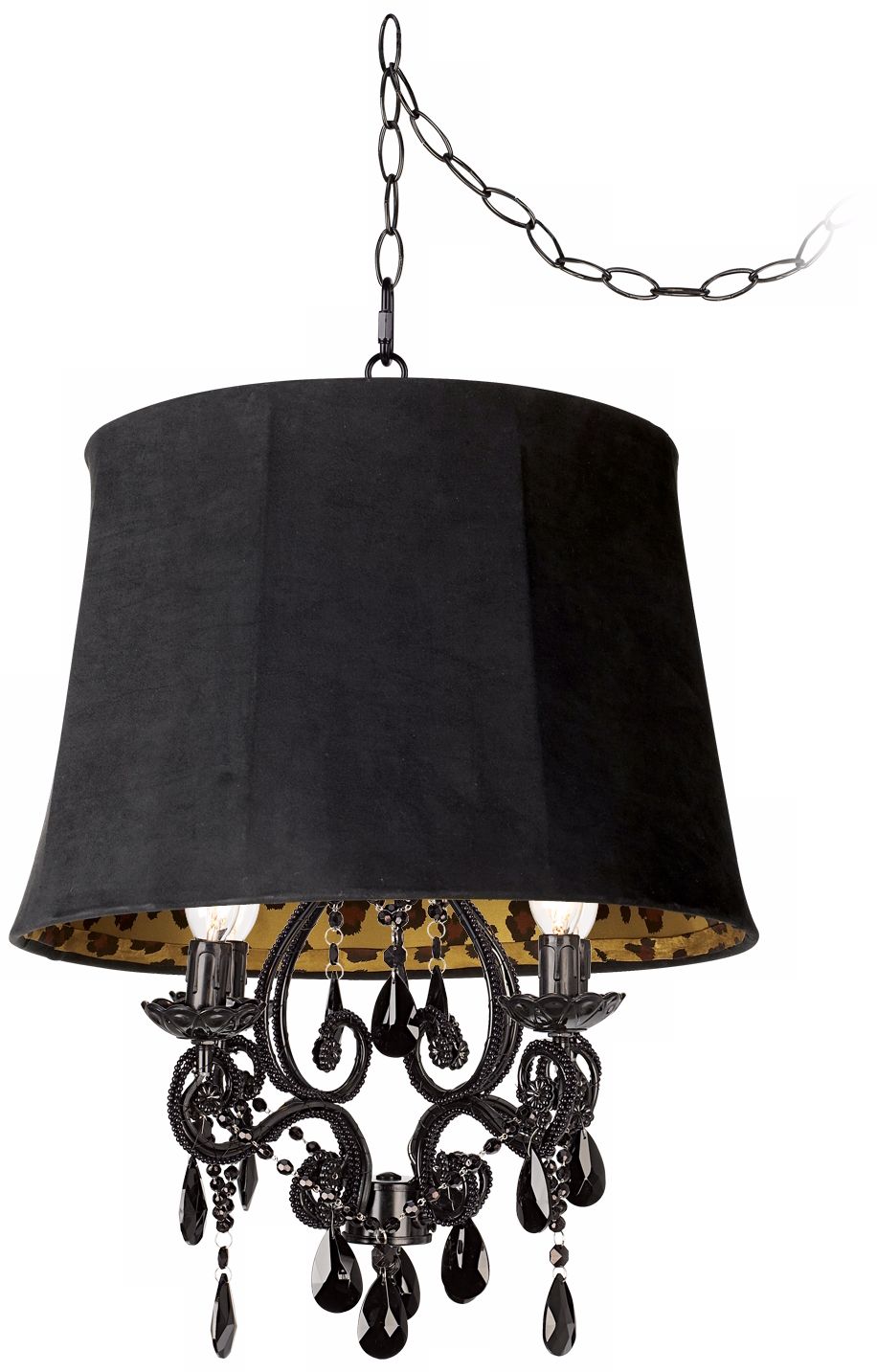 Black Glass Designer Faux Suede Shade Plug-In Chandelier